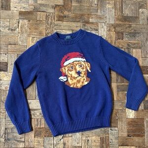 Crown & Ivy Boys Blue Santa Dog Crewneck Sweater Size 6